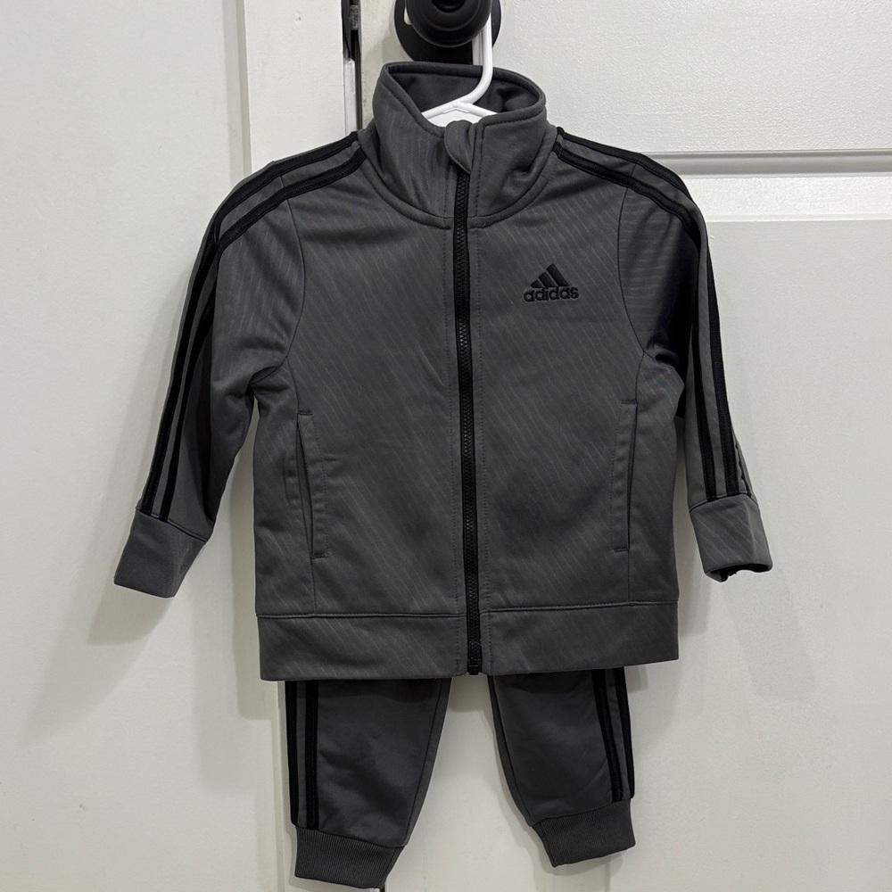 Adidas Toddler Charcoal Tracksuit with Black Stripes